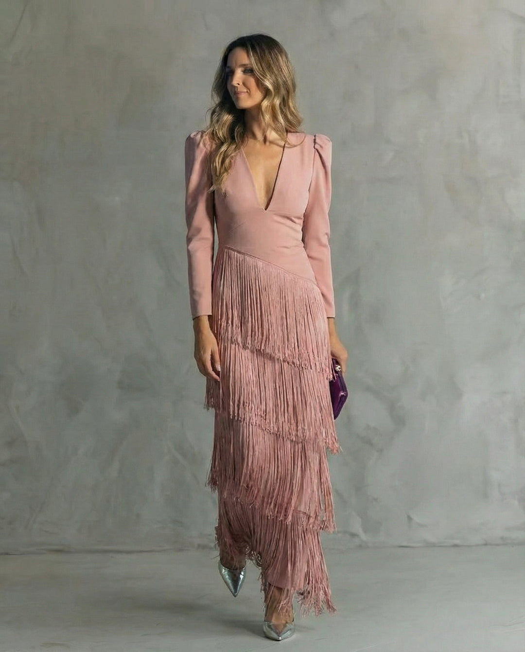 Alessia - Abito midi elegante con maniche a frange