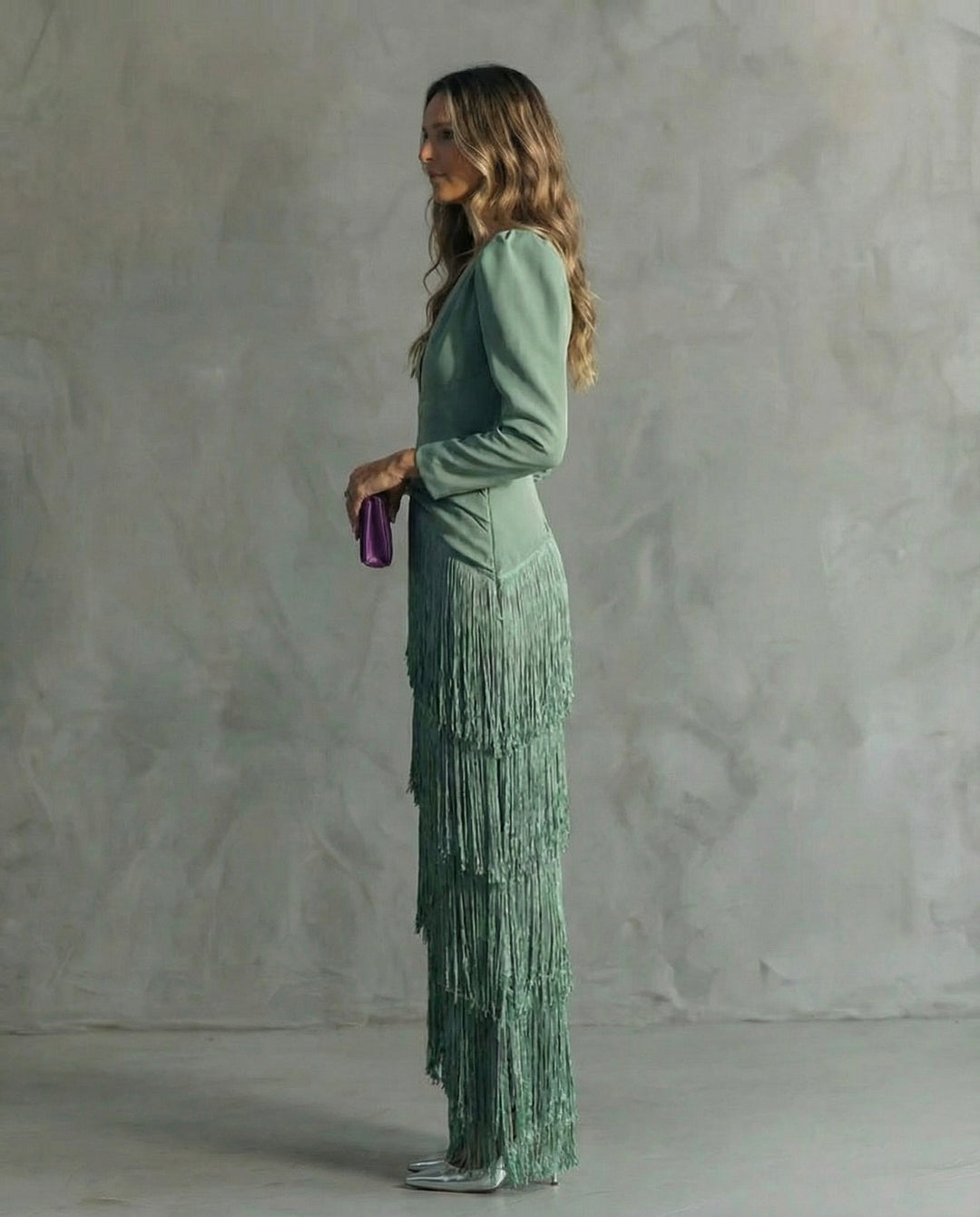 Alessia - Abito midi elegante con maniche a frange