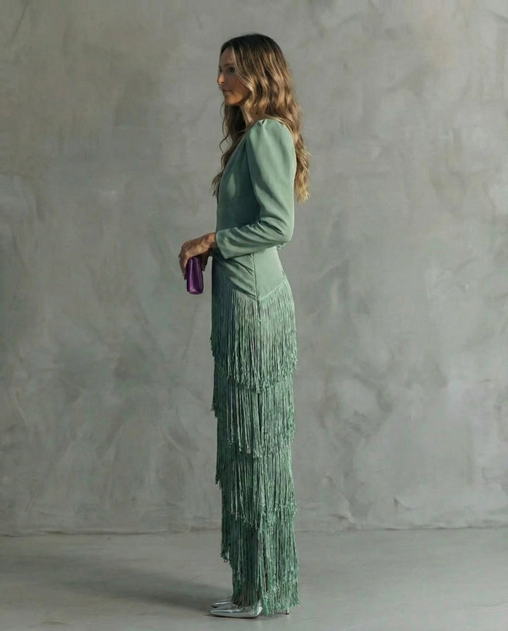 Alessia - Abito midi elegante con maniche a frange