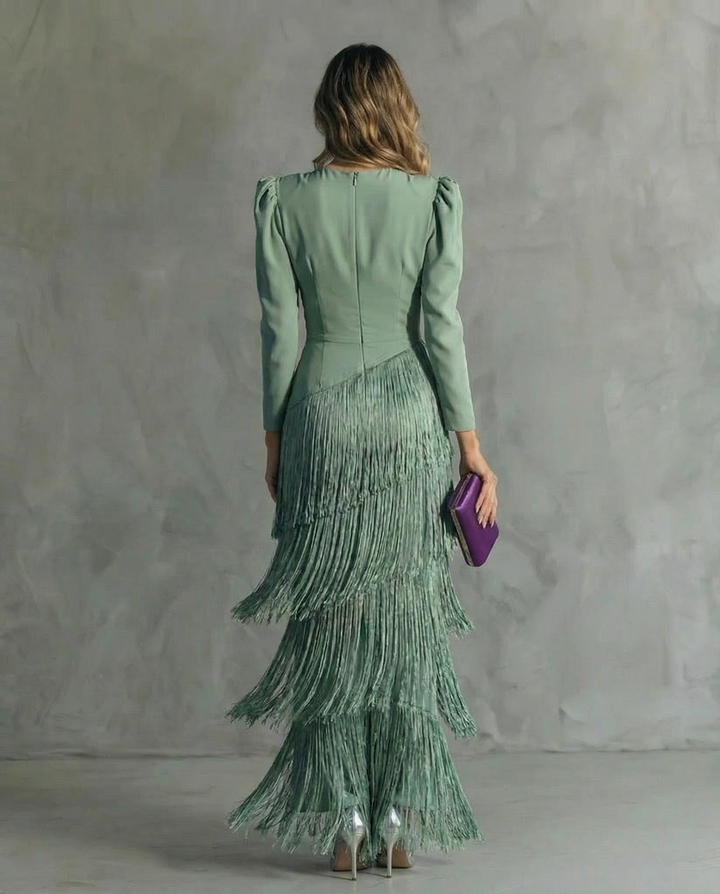 Alessia - Abito midi elegante con maniche a frange