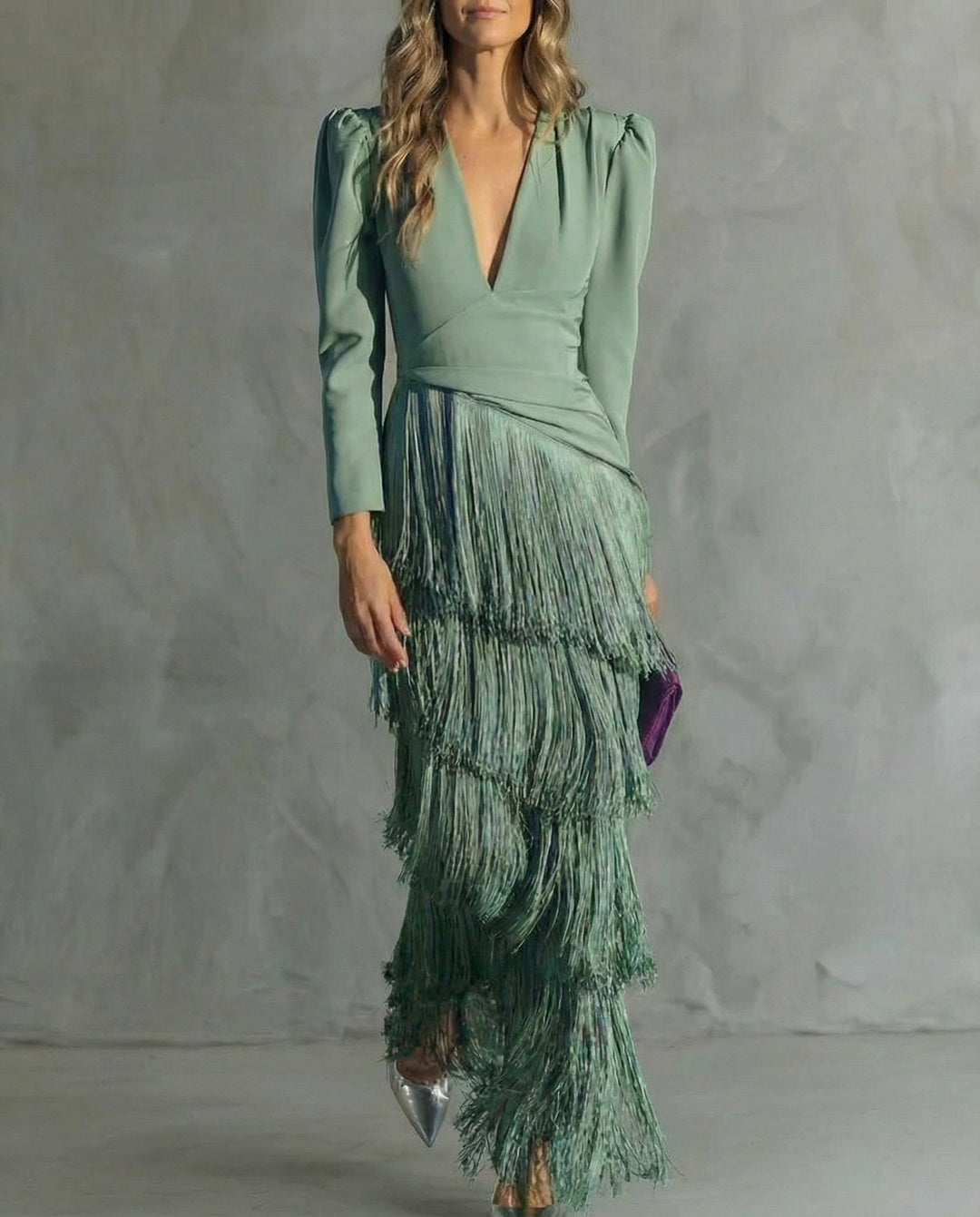 Alessia - Abito midi elegante con maniche a frange