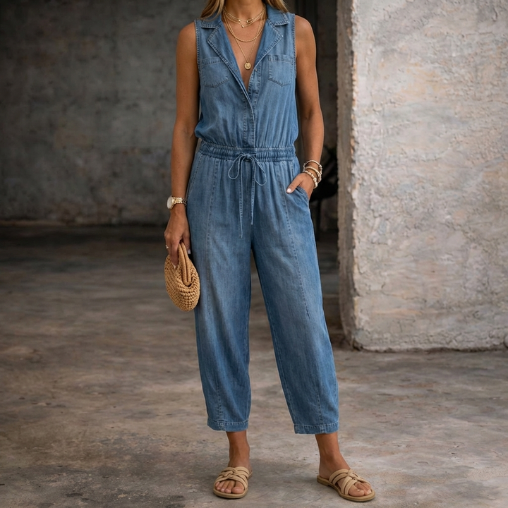 Saylor | Tuta in Denim Senza Maniche con Vita Elastica