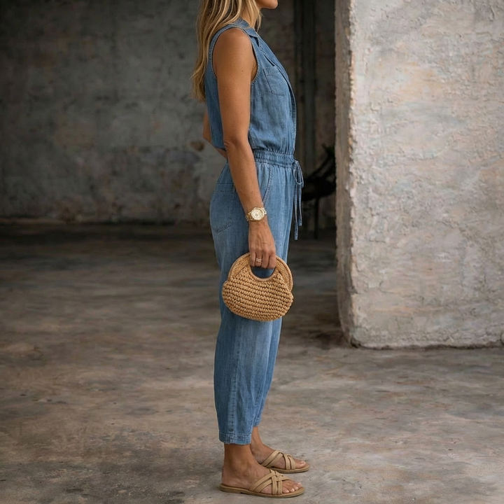 Saylor | Tuta in Denim Senza Maniche con Vita Elastica