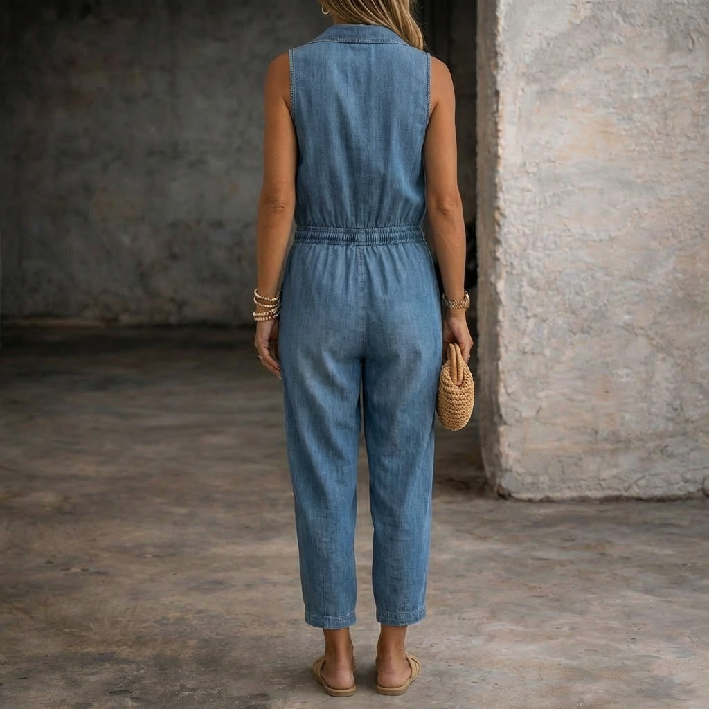Saylor | Tuta in Denim Senza Maniche con Vita Elastica