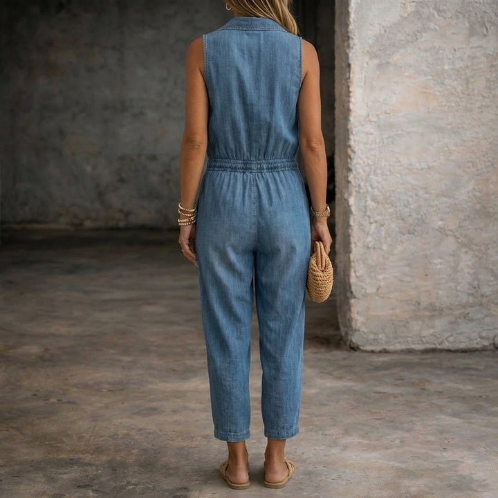 Saylor | Tuta in Denim Senza Maniche con Vita Elastica