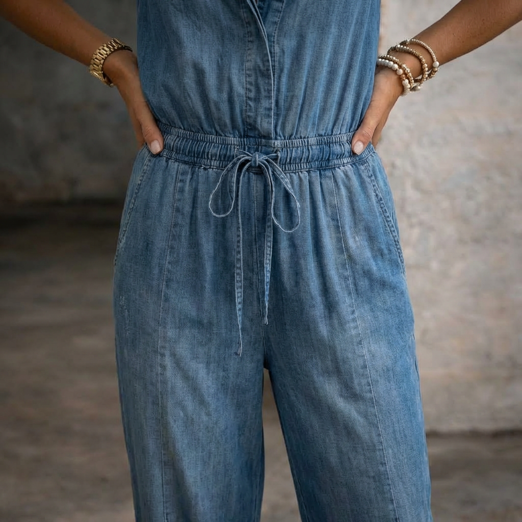 Saylor | Tuta in Denim Senza Maniche con Vita Elastica