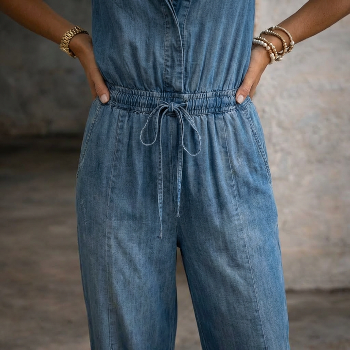Saylor | Tuta in Denim Senza Maniche con Vita Elastica
