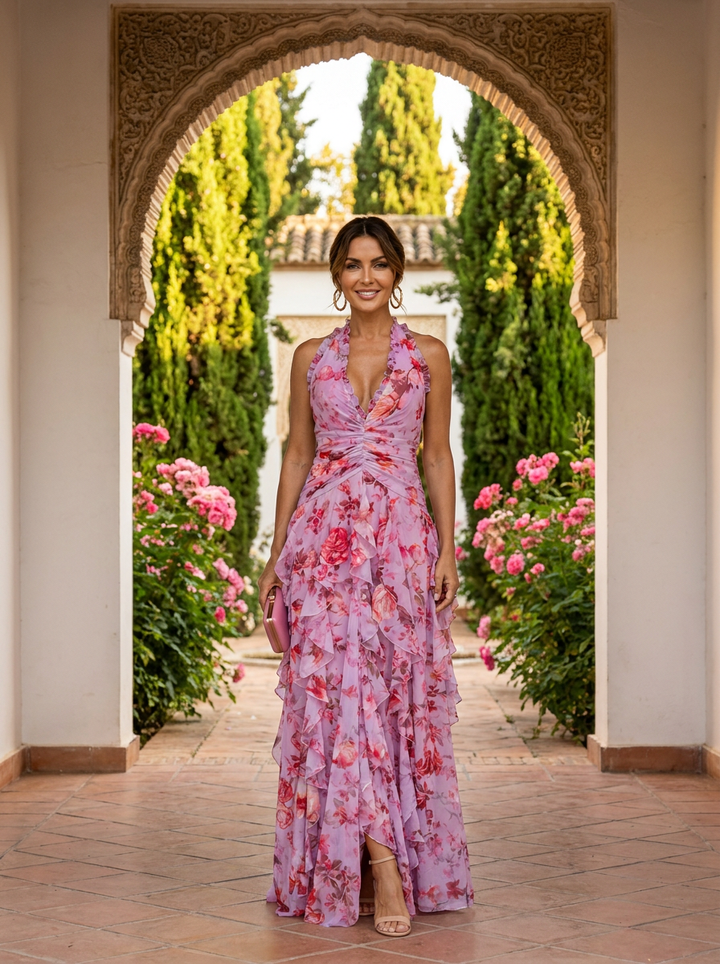Robe Lunga Elegante con Collo Halter