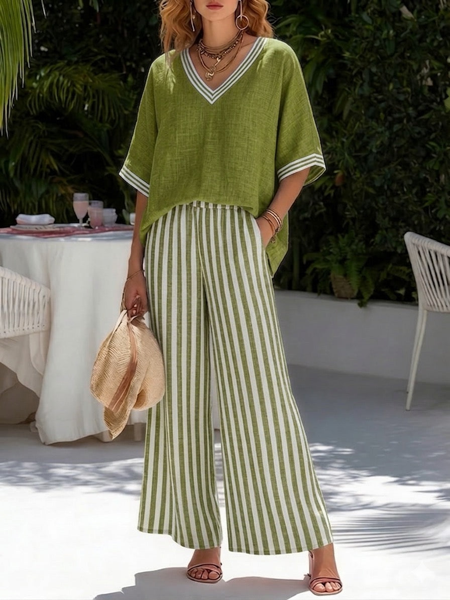 Amélia | Completo a Righe in Lino e Cotone Elegante e Casual
