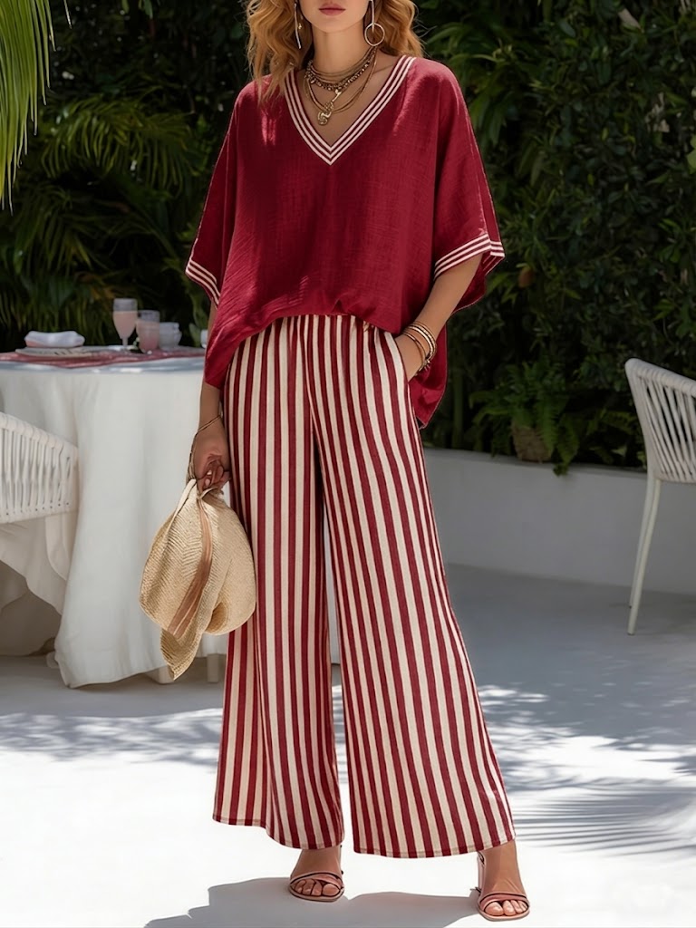 Amélia | Completo a Righe in Lino e Cotone Elegante e Casual
