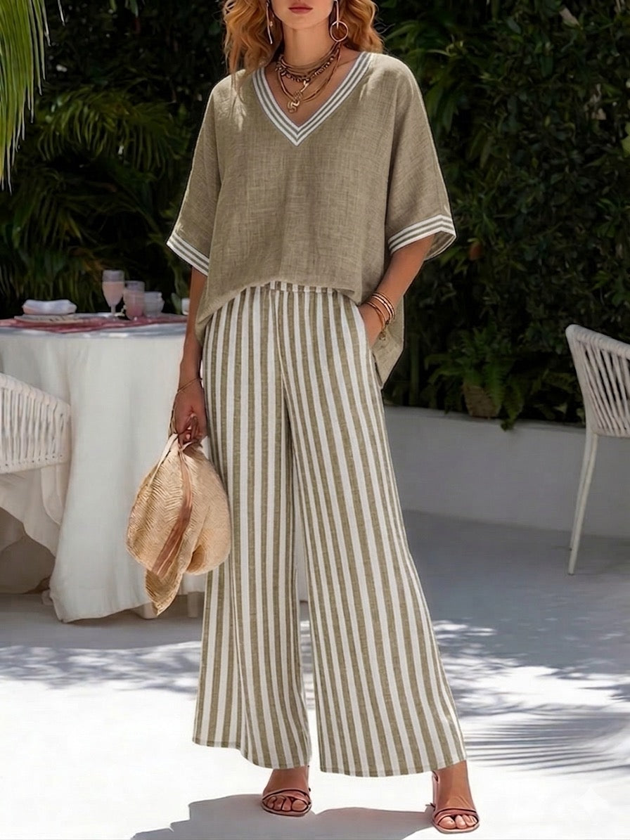 Amélia | Completo a Righe in Lino e Cotone Elegante e Casual