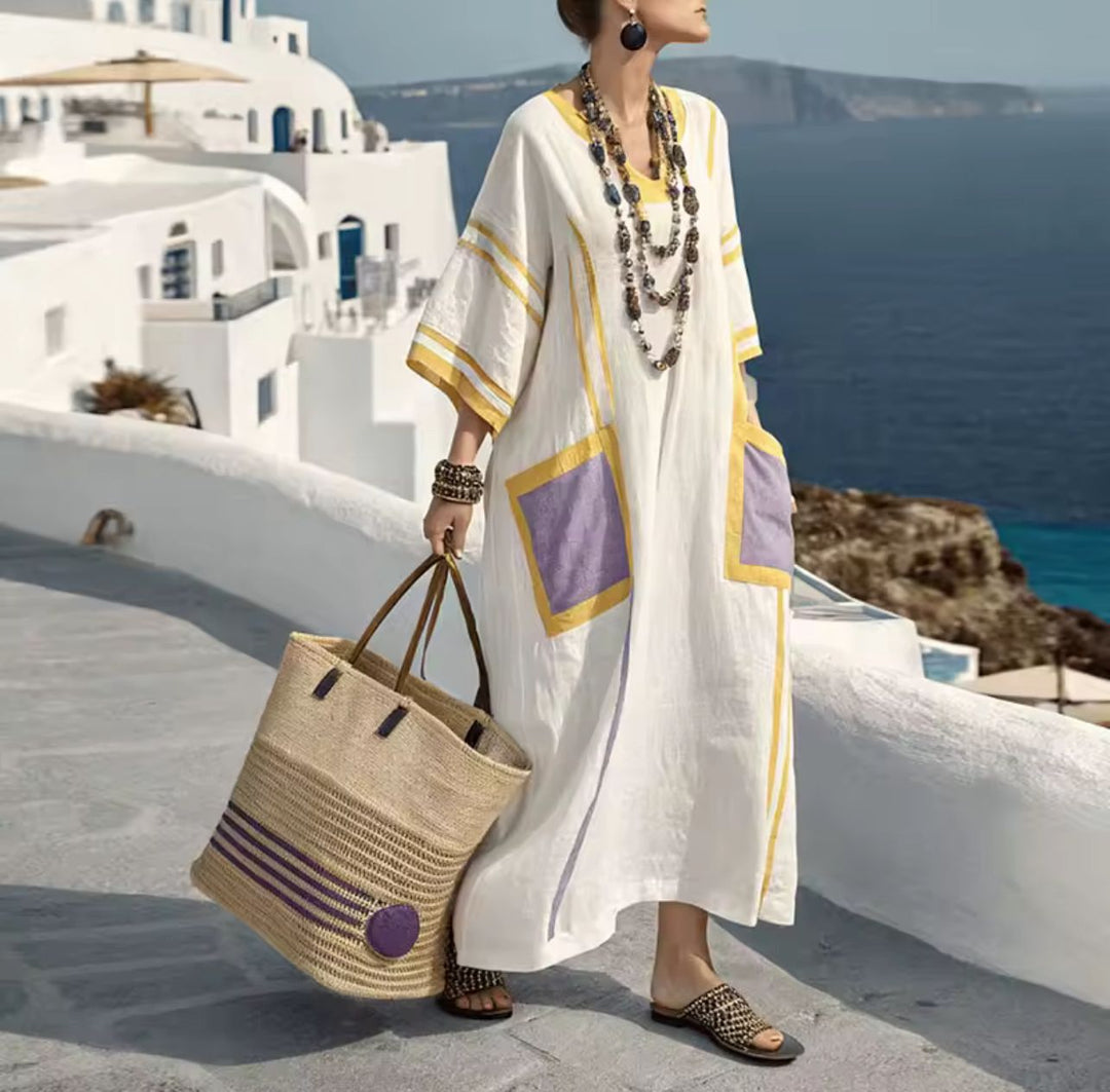 Robe Caftano "Mila" con Tasche Lavanda e Dettagli Solari