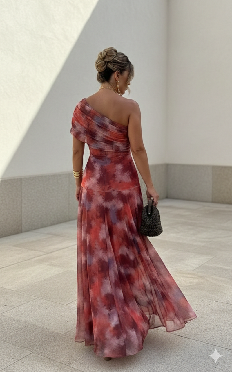 Abito lungo fluido in satin, eleganza senza tempo