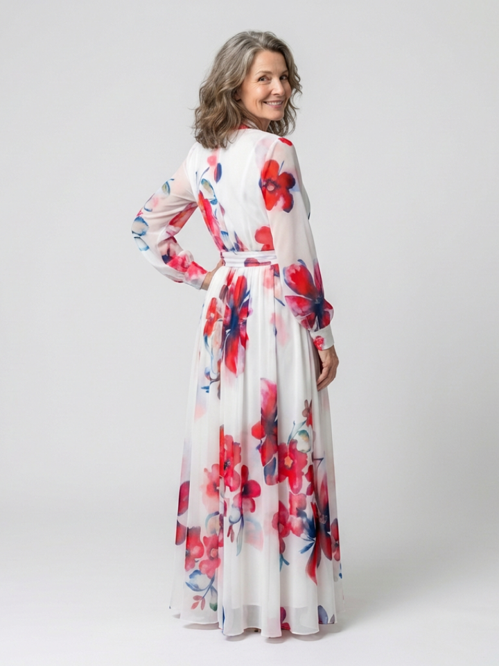 Lillian | Abito Maxi Avvolgente a Maniche Lunghe con Fantasia Floreale