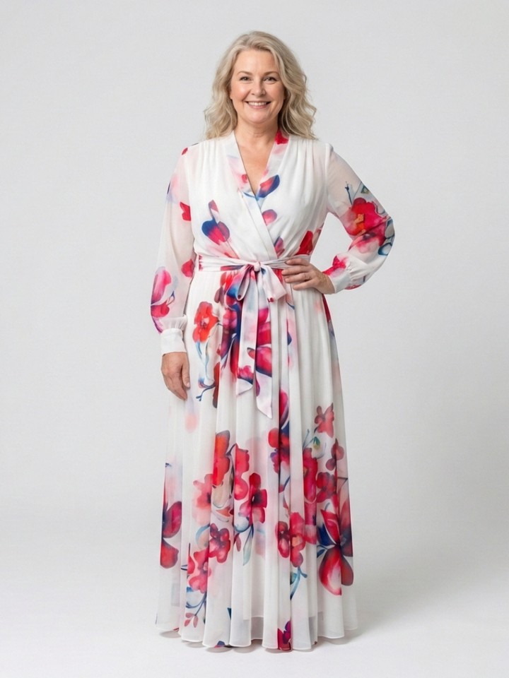 Lillian | Abito Maxi Avvolgente a Maniche Lunghe con Fantasia Floreale