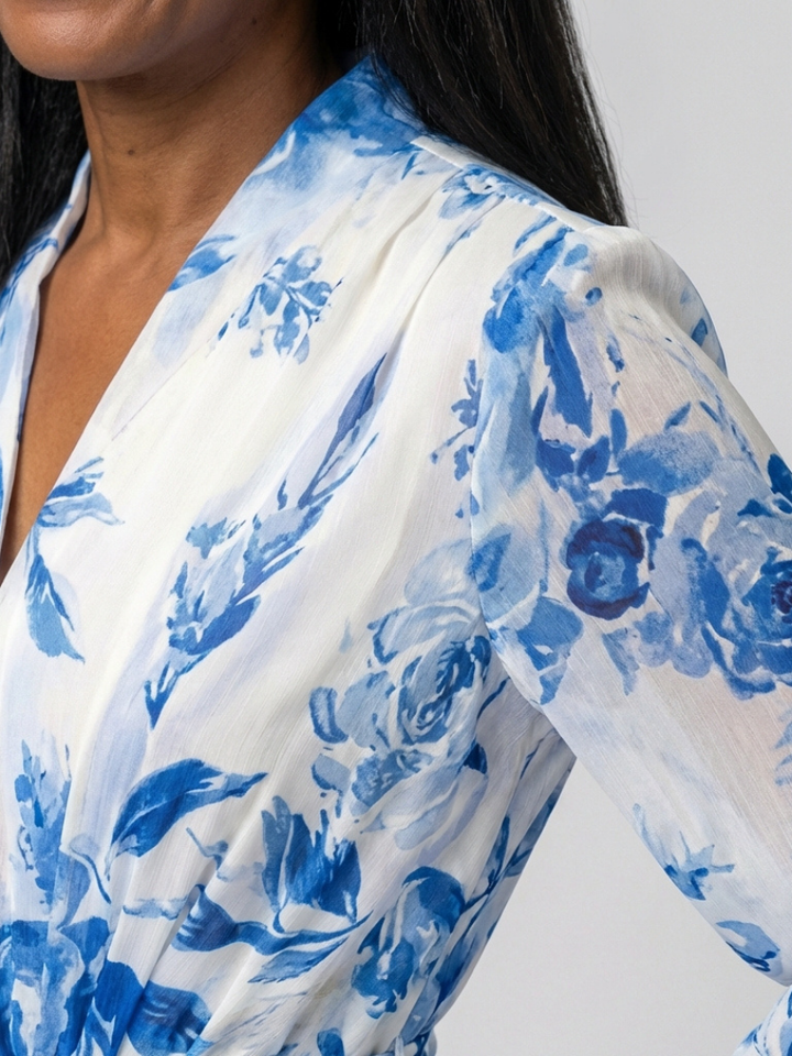 Lillian | Abito Maxi Avvolgente a Maniche Lunghe con Fantasia Floreale