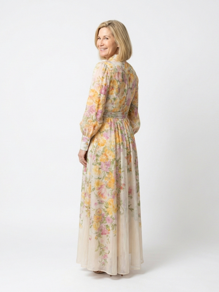 Cressida | Abito Maxi Lungo Trasparente con Fantasia Floreale