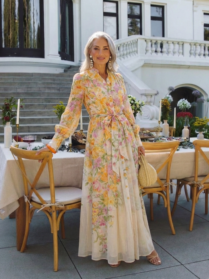 Cressida | Abito Maxi Lungo Trasparente con Fantasia Floreale