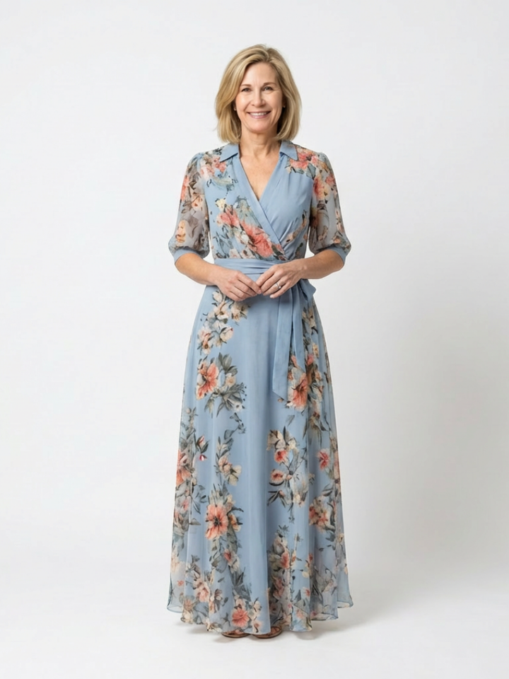 Elowen | Abito Maxi V Neck con Stampa Floreale