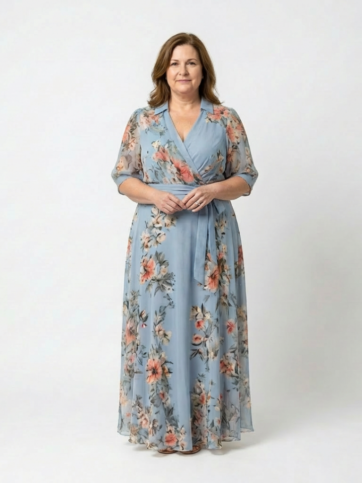 Elowen | Abito Maxi V Neck con Stampa Floreale