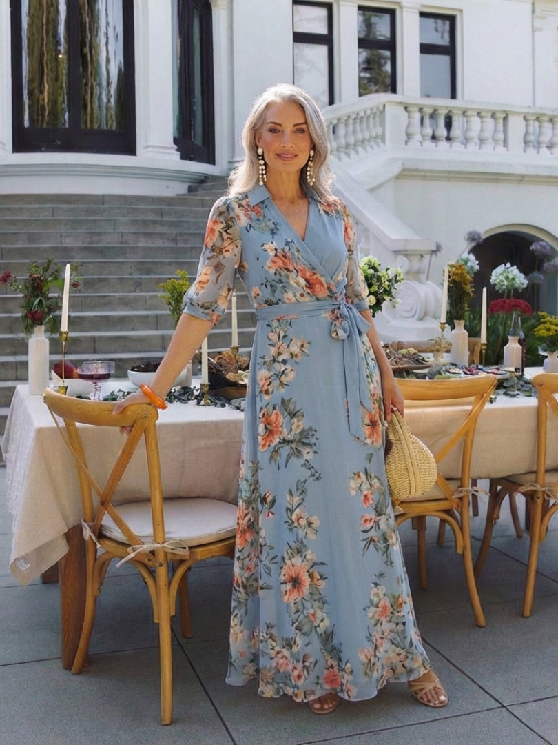 Elowen | Abito Maxi V Neck con Stampa Floreale