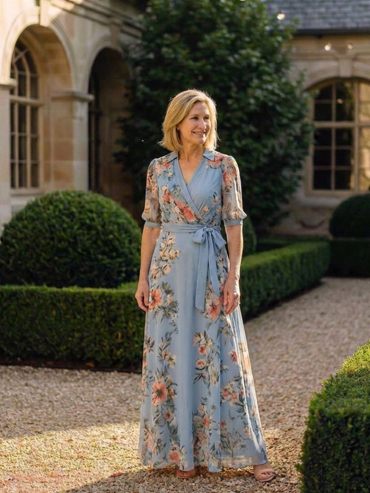 Elowen | Abito Maxi V Neck con Stampa Floreale