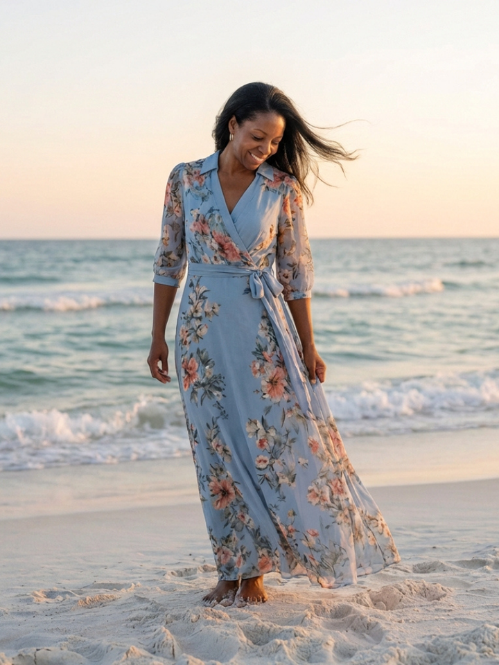 Elowen | Abito Maxi V Neck con Stampa Floreale
